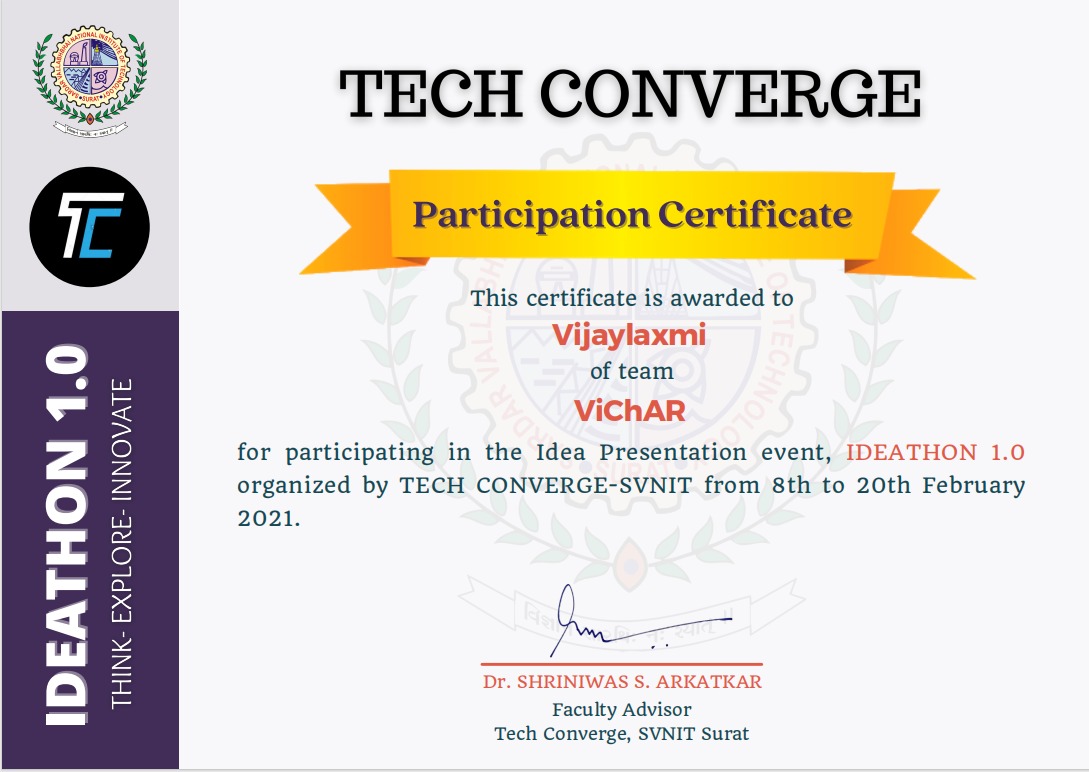 Ideathon participation certificate